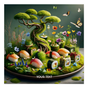 Póster Fantástico paisaje japonés de sushi lindo