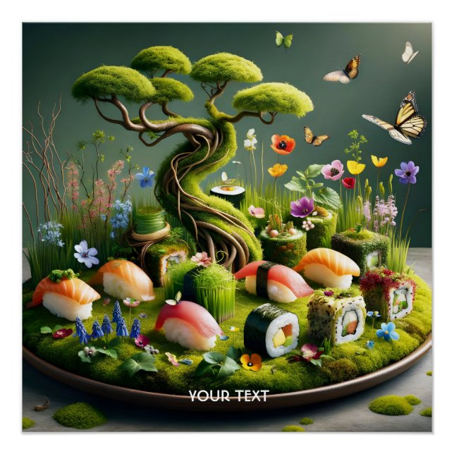 Póster Fantástico paisaje japonés de sushi lindo (Anverso)
