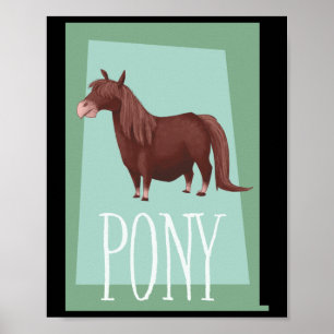 Póster Fantástico Poni Shetland Marrón Sobre Fondo Retro