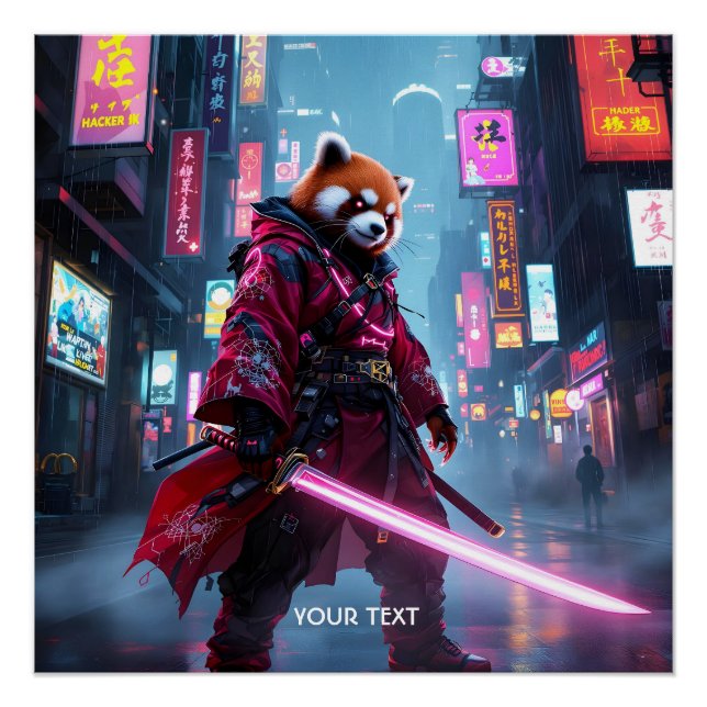 Póster Fantástico Samurái Panda Rojo Lindo (Anverso)