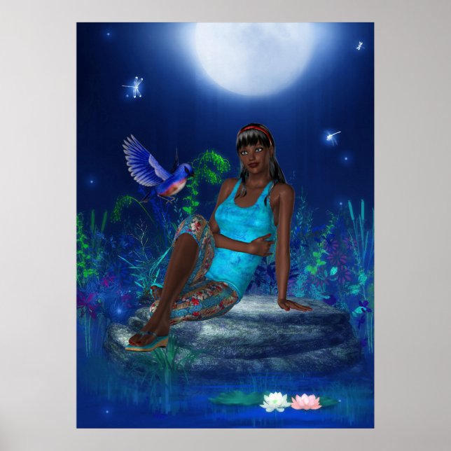 Póster Fantasy Art Poster Moonlight Bird Chica (Frente)