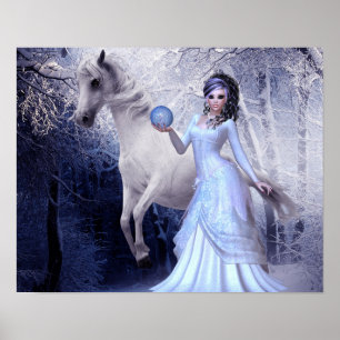 Póster Fantasy Art Princess Poster White Stallion Forest