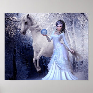 Póster Fantasy Art Princess Poster White Stallion Forest