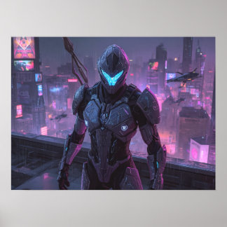 Póster Fantasy Art- Sentinel of the Neon Divide