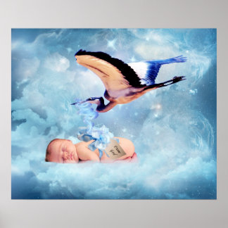 Póster Fantasy baby and stork bedroom poster