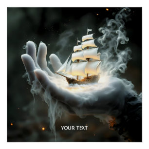 Póster Fantasy Barco de mano suave humo