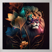 Fantasy, beautiful  lion with flowers AI art