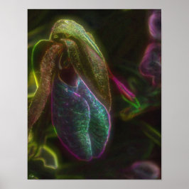 Póster Fantasy Blue Abstract Lady Slipper Flower