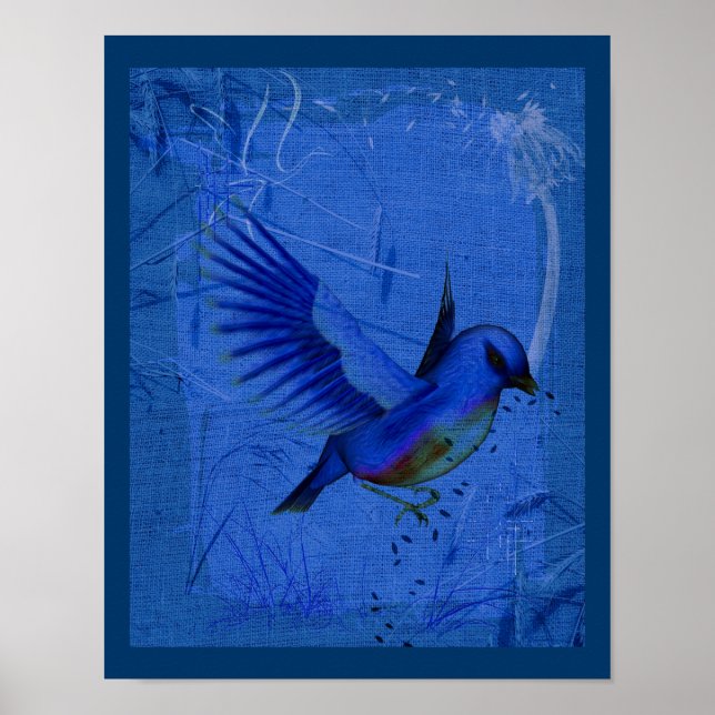 Póster Fantasy Bluebird On Blue Nature Art Poster (Frente)