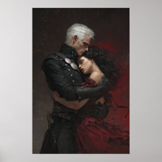 Póster Fantasy book art main characters embracing 