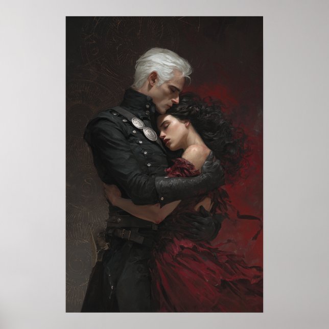 Póster Fantasy book art main characters embracing  (Frente)