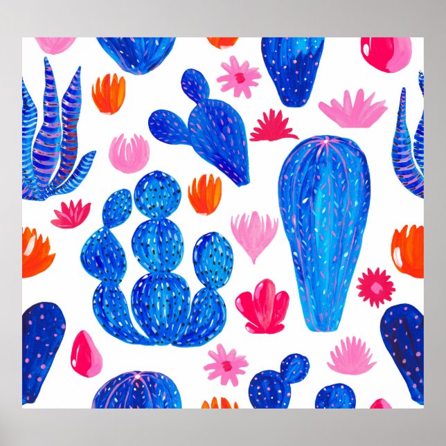 Póster Fantasy Cacti: Patrón Decorativo Sin Marea. (Frente)