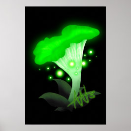 Póster Fantasy Chanterelle Gslow Green Mushroom