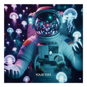 Póster Fantasy Cute Astronauta Espacio de medusas