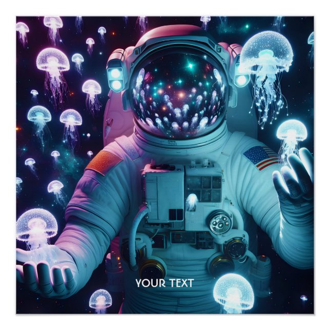 Póster Fantasy Cute Astronauta Espacio de medusas (Anverso)