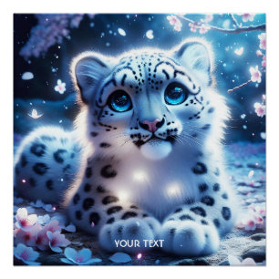 Póster Fantasy Cute Baby Snow Leopardo