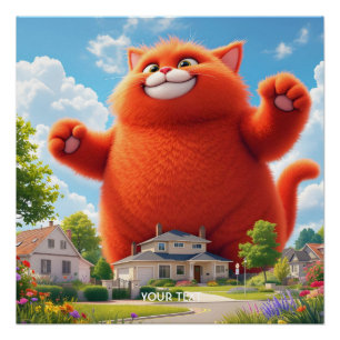 Póster Fantasy Cute Big Naranja Cat