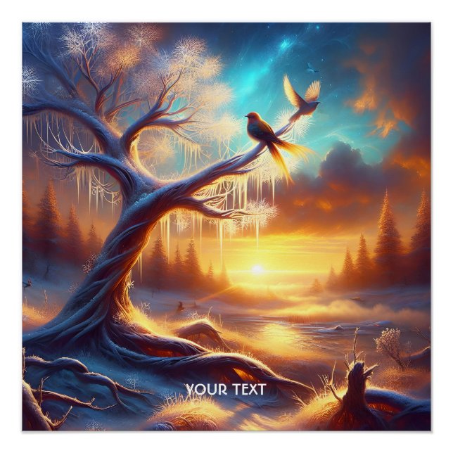 Póster Fantasy Cute Birt Tree Sunset (Anverso)