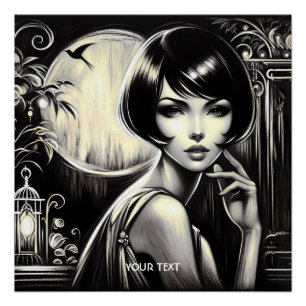 Póster Fantasy Cute Black Hair Chica
