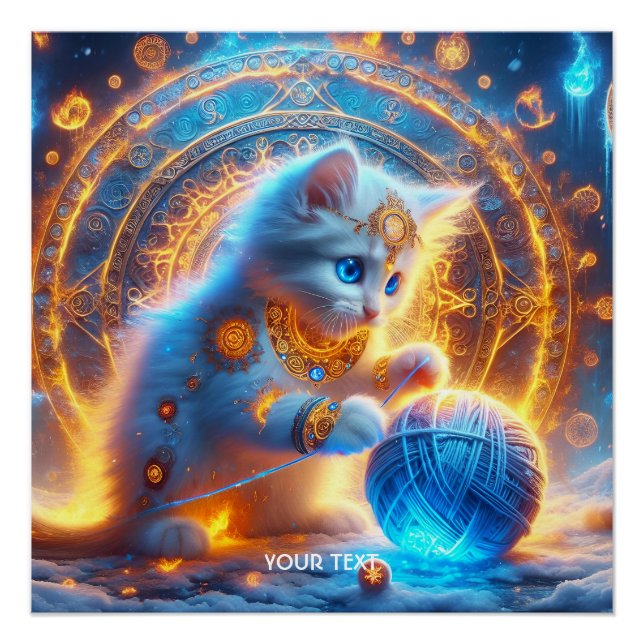 Póster Fantasy Cute Blue Kitten Fireflakes (Anverso)