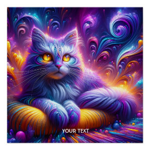 Póster Fantasy Cute Blue Purple Cat