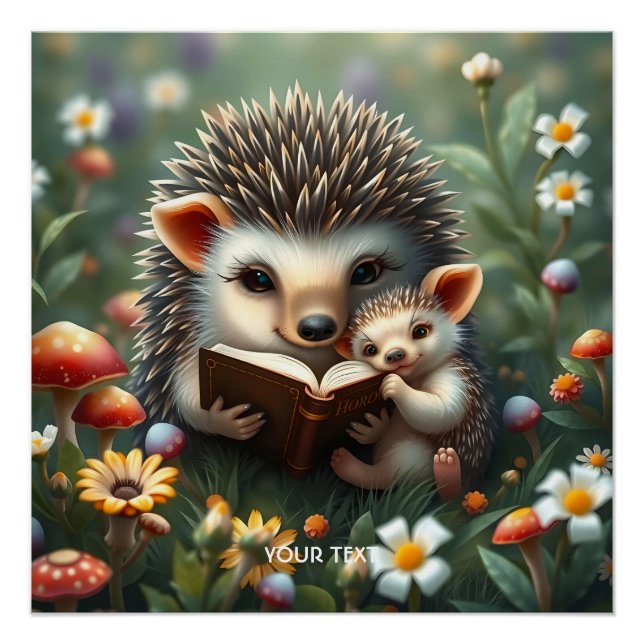 Póster Fantasy Cute Book Mushrooms Flowers (Anverso)