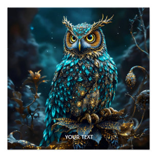 Póster Fantasy Cute Brass Turquoise Owl