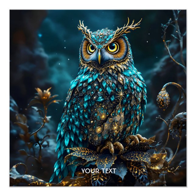 Póster Fantasy Cute Brass Turquoise Owl (Anverso)
