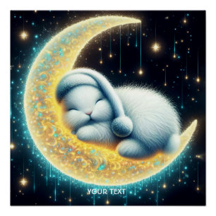 Póster Fantasy Cute Bunny Crescent Moon