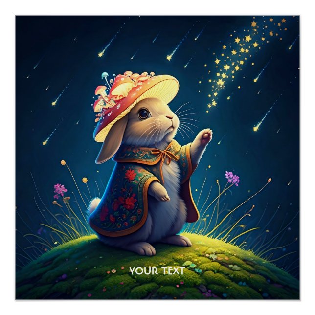 Póster Fantasy Cute Bunny Mushroom Stars (Anverso)