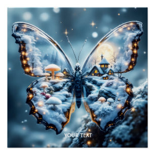 Póster Fantasy Cute Butterfly champiñones invierno