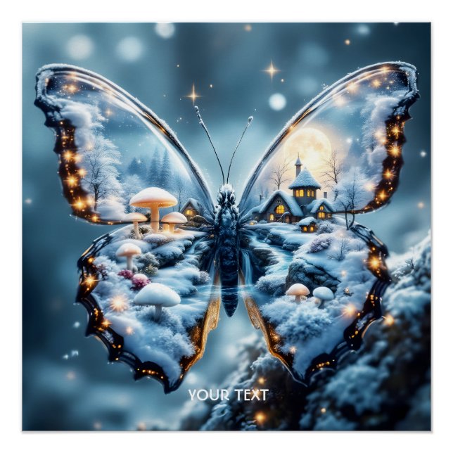 Póster Fantasy Cute Butterfly champiñones invierno (Anverso)