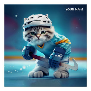 Póster Fantasy Cute Cat Hockey Uniforme