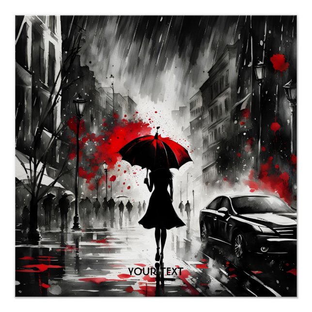 Póster Fantasy Cute Chica Rain Umbrella (Anverso)