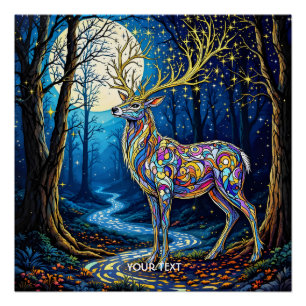 Póster Fantasy Cute Deer Starlight Antlers