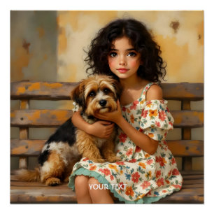 Póster Fantasy Cute Dog Chica Bench