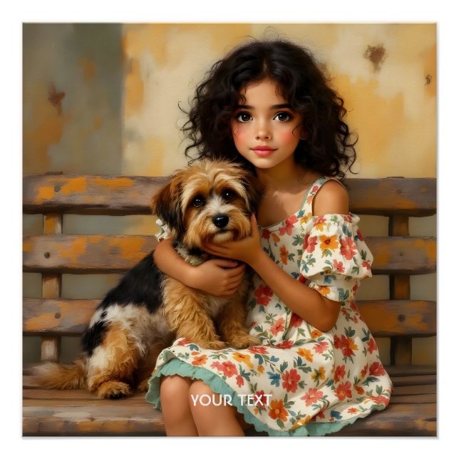 Póster Fantasy Cute Dog Chica Bench (Anverso)