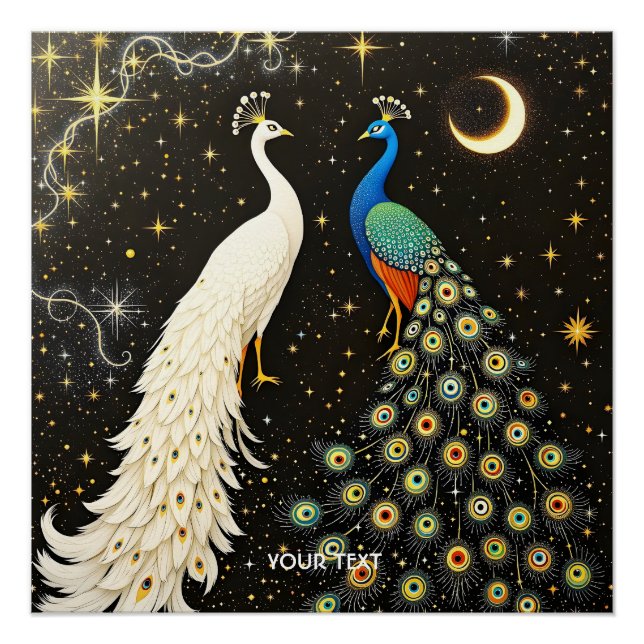 Póster Fantasy Cute Duo Abstract Peacocks (Anverso)