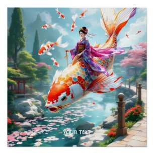 Póster Fantasy Cute Fish Chica japonés