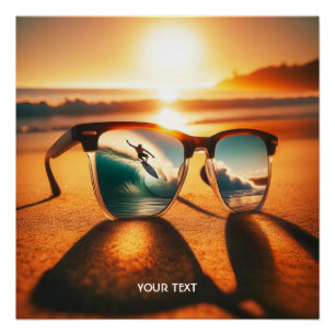 Póster Fantasy Cute Glasses Sunset Beach