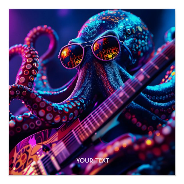 Póster Fantasy Cute Guitarra Gafas de sol Octopus (Anverso)