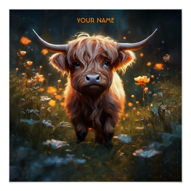Póster Fantasy Cute Highland Baby Cow (Anverso)