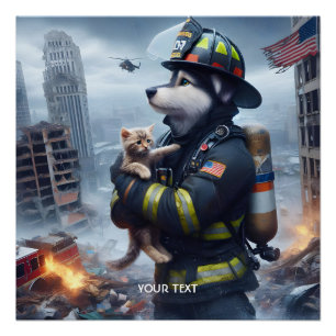Póster Fantasy Cute Kitten Dog Fire