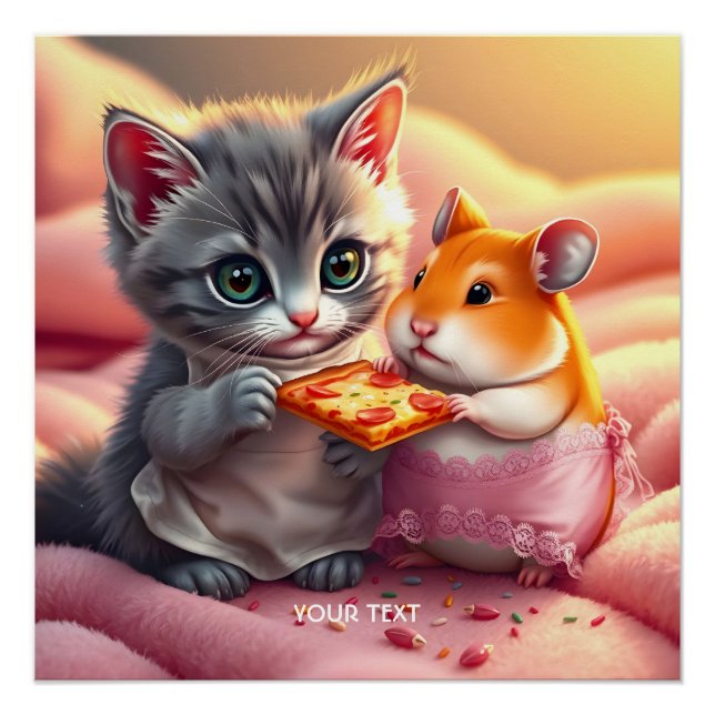 Póster Fantasy Cute Kitten Hamster Pizza (Anverso)