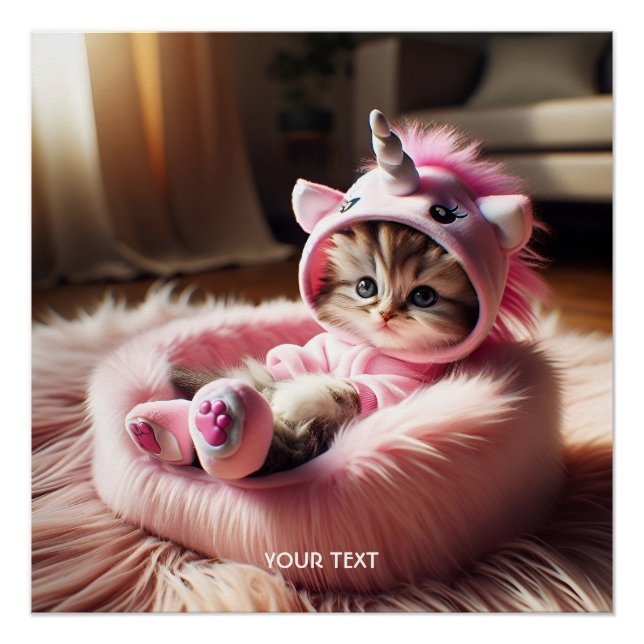 Póster Fantasy Cute Kitten Unicorn Bed (Anverso)