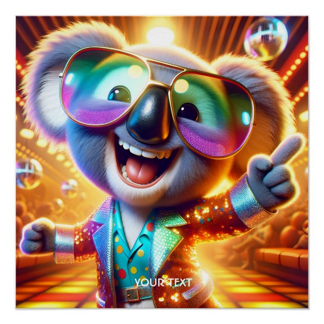 Póster Fantasy Cute Koala Dancing Disco (Anverso)