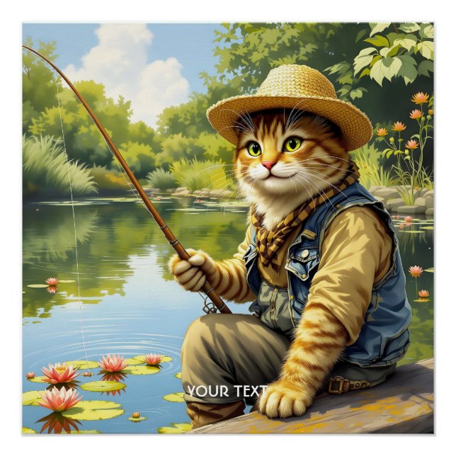 Póster Fantasy Cute Lake Cat Pescando (Anverso)