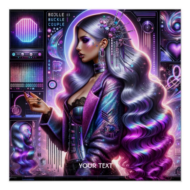 Póster Fantasy Cute Lavender Cyber Chica (Anverso)
