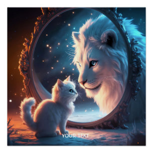 Póster Fantasy Cute Lion Kitten Mirror