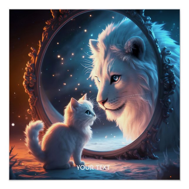 Póster Fantasy Cute Lion Kitten Mirror (Anverso)